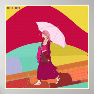 Girl with pink umbrella poster