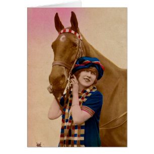 Girl with plaid scarf and horse