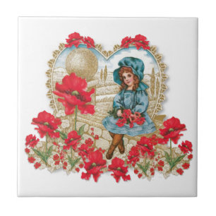 Girl with Poppies Tile