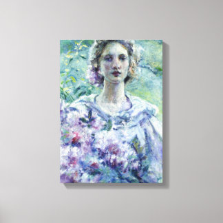 Girl with Purple Flowers (by Robert Reid) Canvas Print