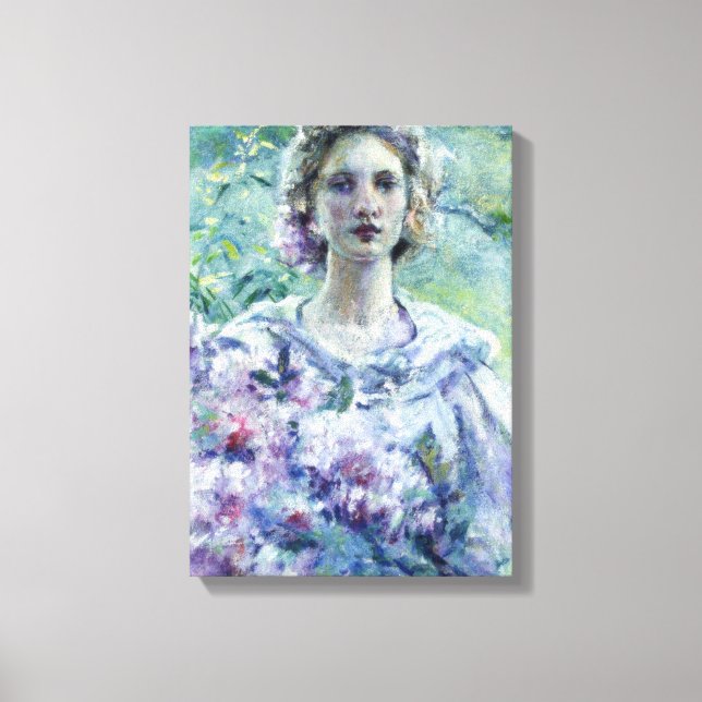 Girl with Purple Flowers (by Robert Reid) Canvas Print (Front)