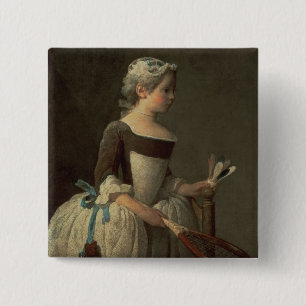Girl with Racket and Shuttlecock 2 Inch Square Button
