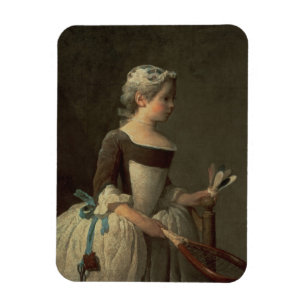 Girl with Racket and Shuttlecock Magnet