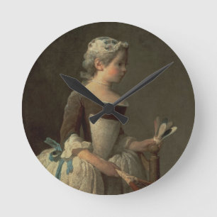 Girl with Racket and Shuttlecock Round Clock