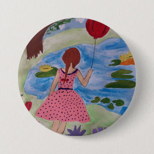 Girl With Red Balloon Badge 3 Inch Round Button