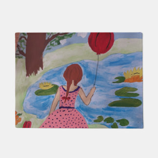 Girl With Red Balloon Door Mat