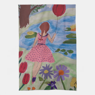 Girl With Red Balloon Tea Towel
