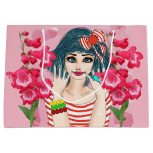 Girl With Red Ribbon Gift Bag