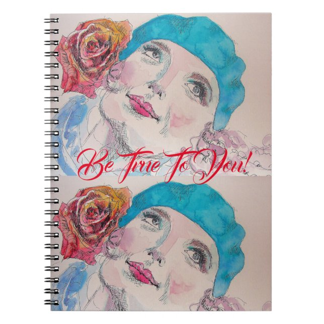 Girl With Red Rose Beret Be True Girls Notebook (Front)