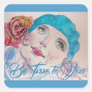 Girl with Red Rose Beret Be True To You Sticker