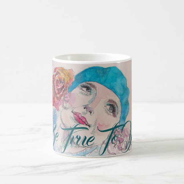 Girl with Red Rose Beret Watercolor Gift Mug (Center)