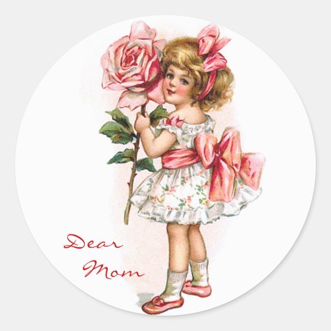 Girl with Rose Classic Round Sticker (Front)