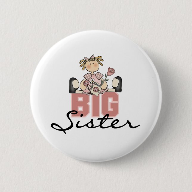 Girl with Roses Big Sister 2 Inch Round Button (Front)