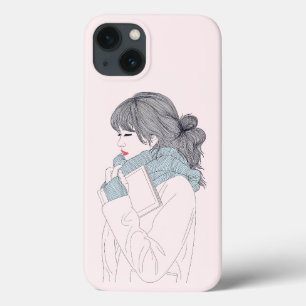Girl with scarf cool graphic illustration iPhone 13 case