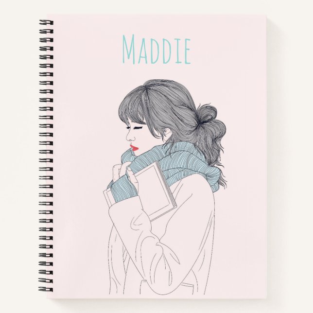 Girl with scarf cool graphic illustration notebook (Front)