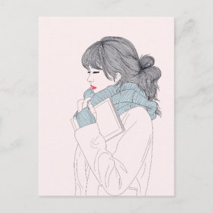 Girl with scarf cool graphic illustration postcard