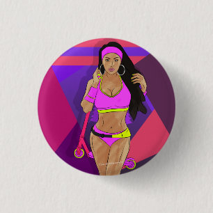 Girl with scooter 1 inch round button