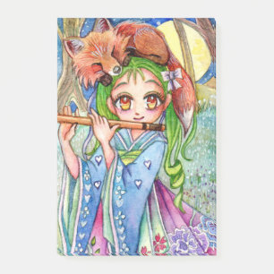 Girl with Sleepy Fox Post-it Notes