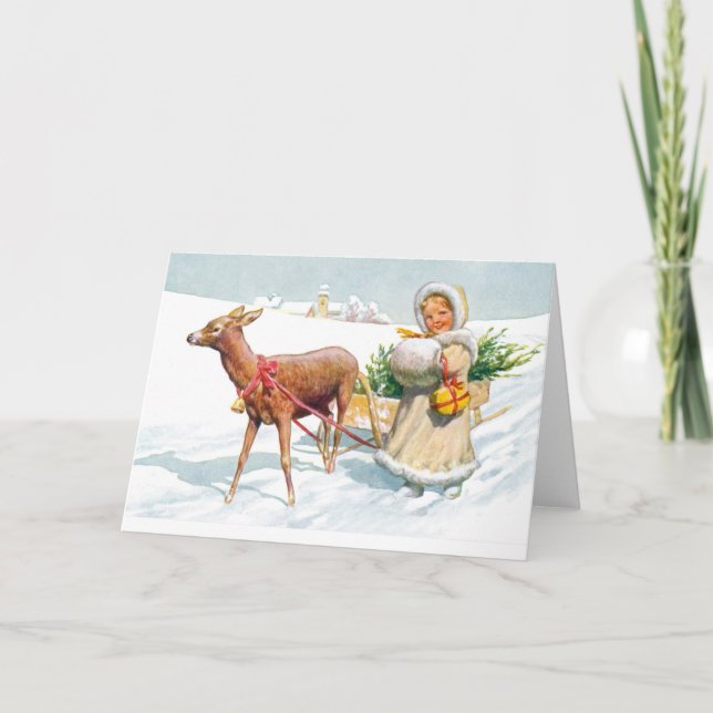 Girl with sleigh holiday card (Front)