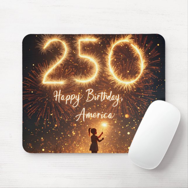 Girl With Sparklers For America's 250th Birthday Mouse Pad (With Mouse)