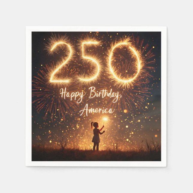 Girl With Sparklers For America's 250th Birthday Napkin (Front)