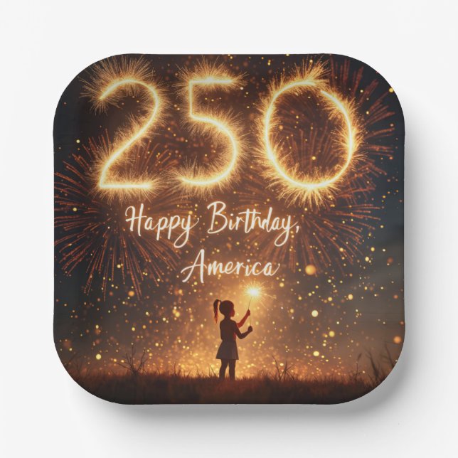 Girl With Sparklers For America's 250th Birthday Paper Plate (Front)
