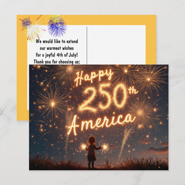 Girl With Sparklers For America's 250th Birthday Postcard (Front/Back)