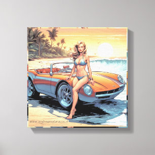 Girl with sports car canvas print