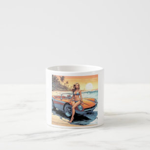 Girl with sports car espresso cup