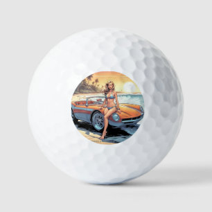 Girl with sports car golf balls