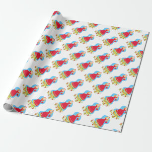 Girl with strawberries and flowers wrapping paper