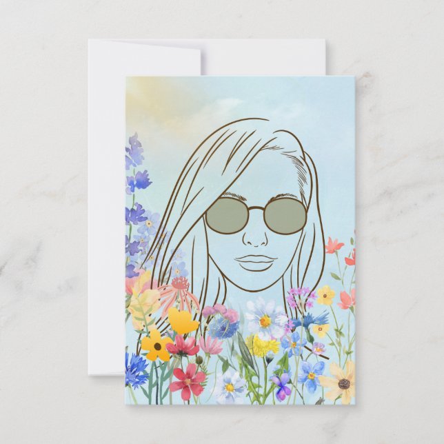 Girl with sunglasses in sunny garden card (Front)