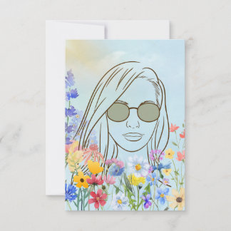 Girl with sunglasses in sunny garden card