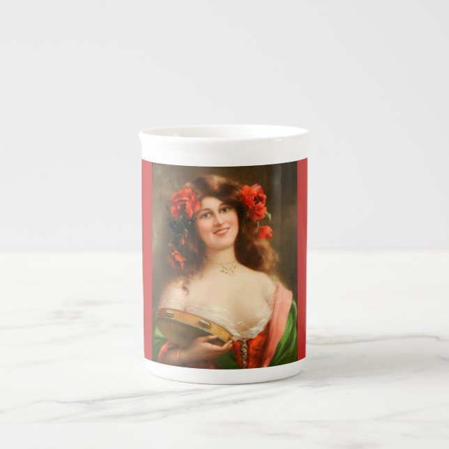 Girl With Tambourine Bone China Mug (Front)
