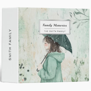 Girl with Teal Umbrella Rainy Garden (2) Binder