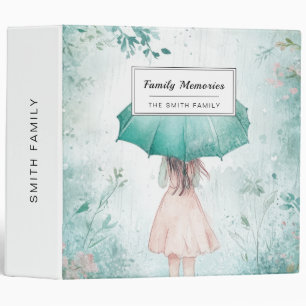 Girl with Teal Umbrella Rainy Garden Binder