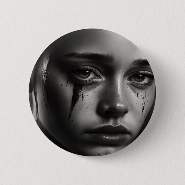 Girl with tears 2 inch round button (Front)
