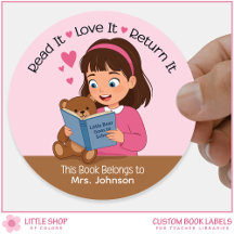 Girl with Teddy Bear Teacher Library Bookplate