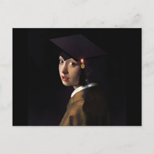 Girl with the Graduation Hat (Pearl Earring) Announcement Postcard