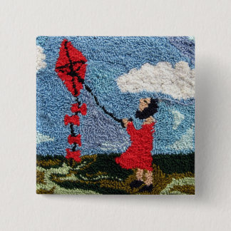 Girl With the Red Kite 2 Inch Square Button