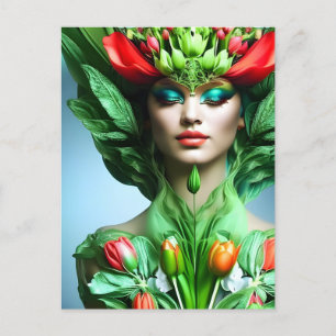 Girl with tulips, postcard for postcrossing