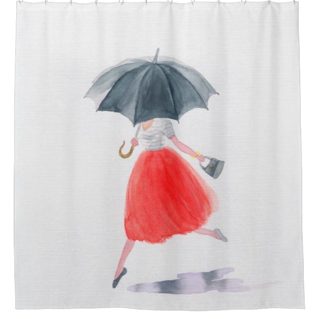 Girl with umbrella in rain. fashion illustration.  (Front)