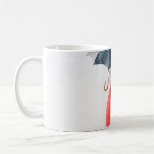 Girl with umbrella in rain. fashion illustration. coffee mug