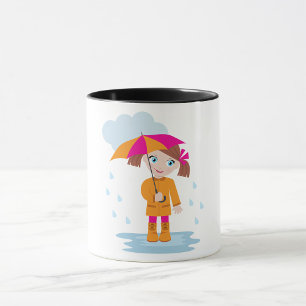 Girl with Umbrella in Rain Kids Rainy Day Mug