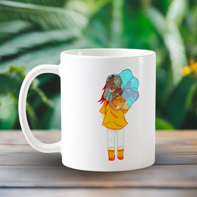 Girl with Umbrella in Wind Drawing  Coffee Mug (Creator Uploaded)