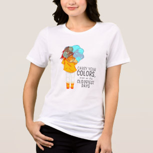 Girl with Umbrella in Wind Drawing Tri-Blend Shirt