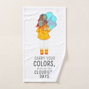 Girl with Umbrella in Wind Positive Quote Bath Towel Set