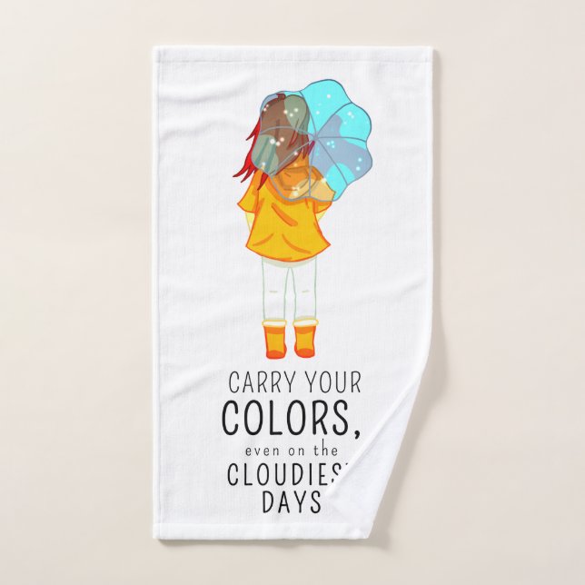 Girl with Umbrella in Wind Positive Quote Bath Towel Set (Hand Towel)