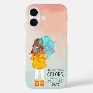 Girl with Umbrella in Wind Positive Quote iPhone 16 Case