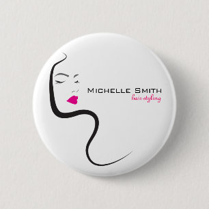Girl with wavy hair Hairstyling branding icon 2 Inch Round Button